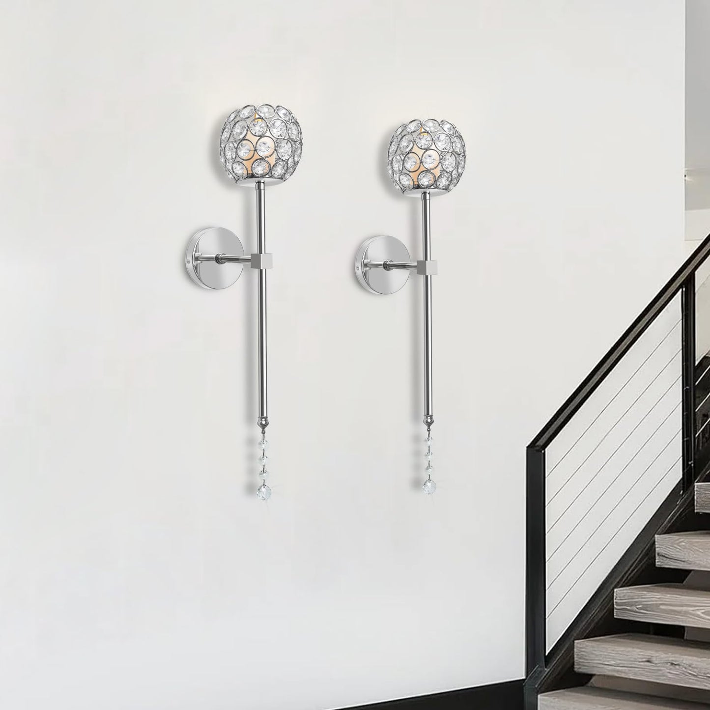 Crystal Candle Sconces for Wall Decorative Long Candle Holder Sconce Wall Art Home Decor for Bedroom Living Dining Room, Set of 2-Silver