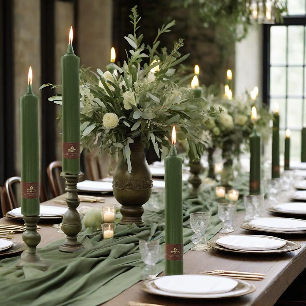 Olive Green Taper Candles Sticks Unscented 9 inch Tapered Candle Ideal as Dinner Smokeless Long Burning Candlesticks for Weddings Dinner Party Home Decor