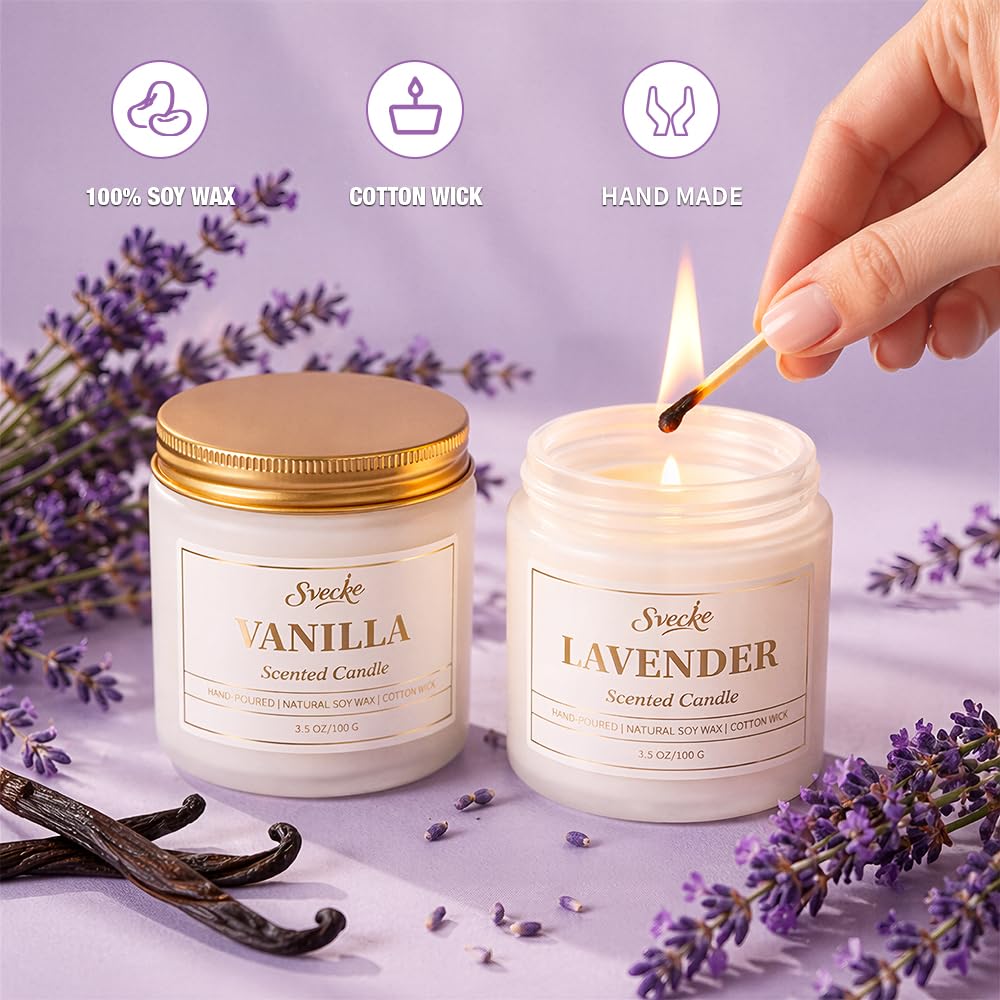 SVECKE Home Scented Candles Set, 7 oz 2 Pack Soy Wax Candles, Aromatherapy Candle Gift for Women and Men, Decorative Candles for Bedroom Living Room