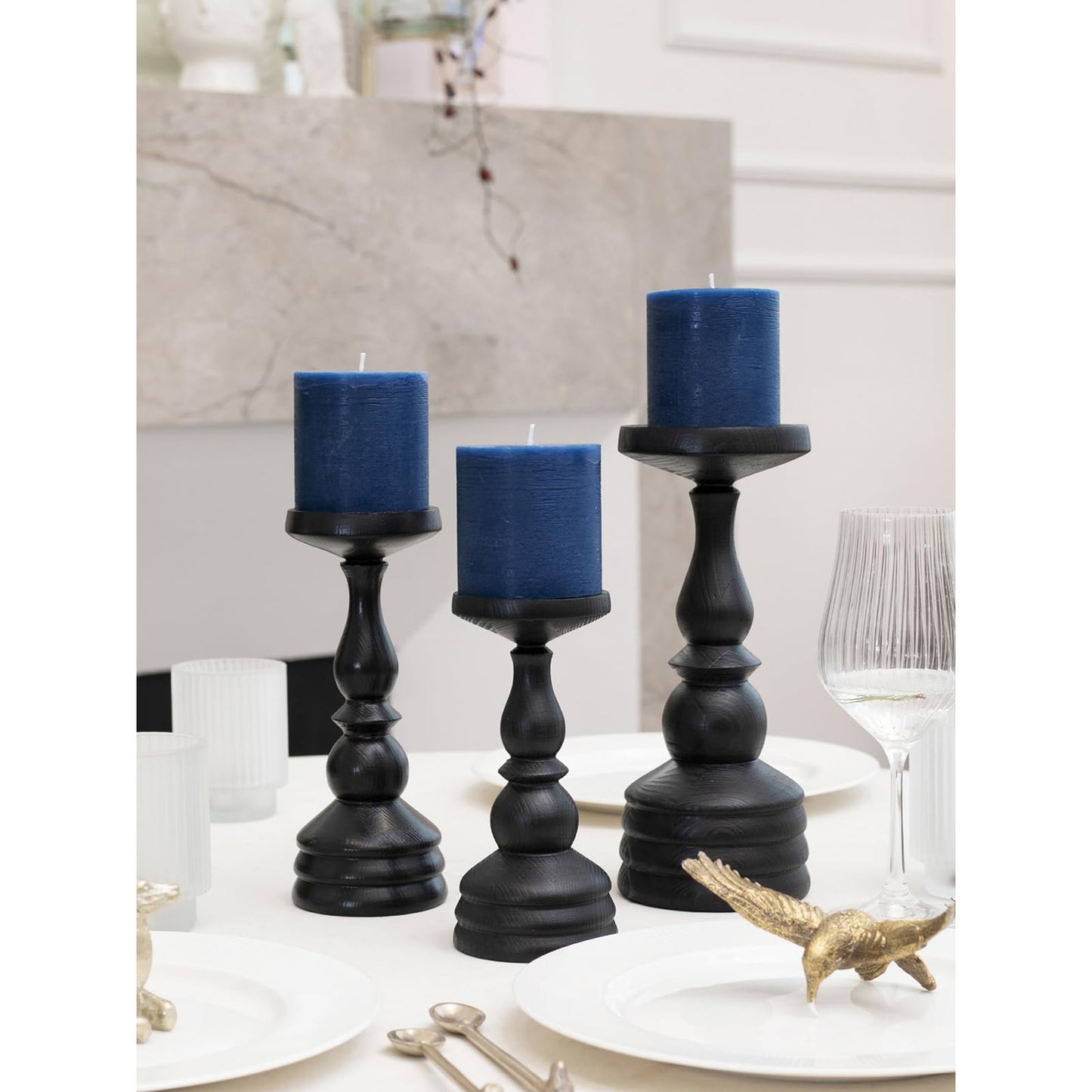 CANDWAX 3x3 Inch Dark Blue and Ivory Pillar Candles Bundle - 3 Dark Blue and 3 Ivory Candles - Unscented Decorative Candle - 6 Pack