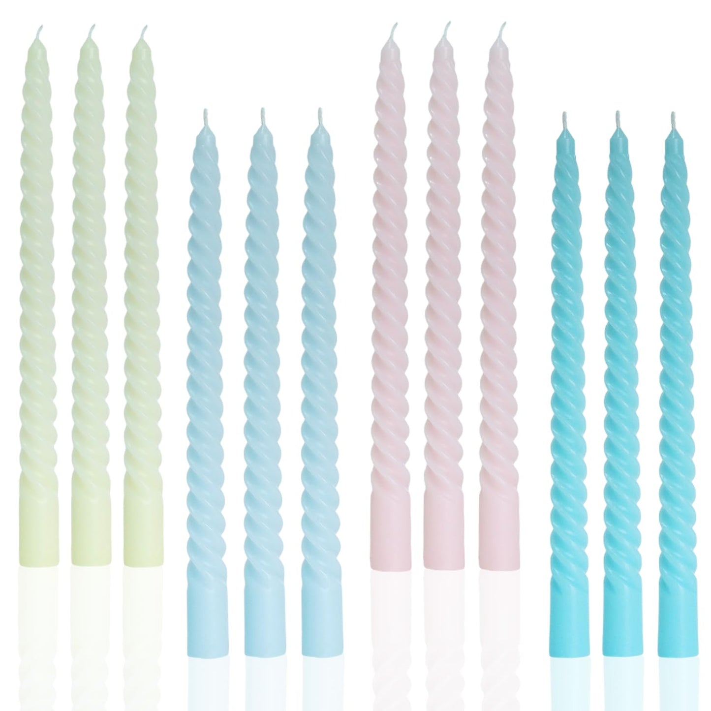 MAITREYA Olive Spiral Taper Candles - Conical Stick Handmade Twisted Candles, Set of 4 for Decoration, Weddings, Party, Church - Unscented, Dripless, 7.5 inch