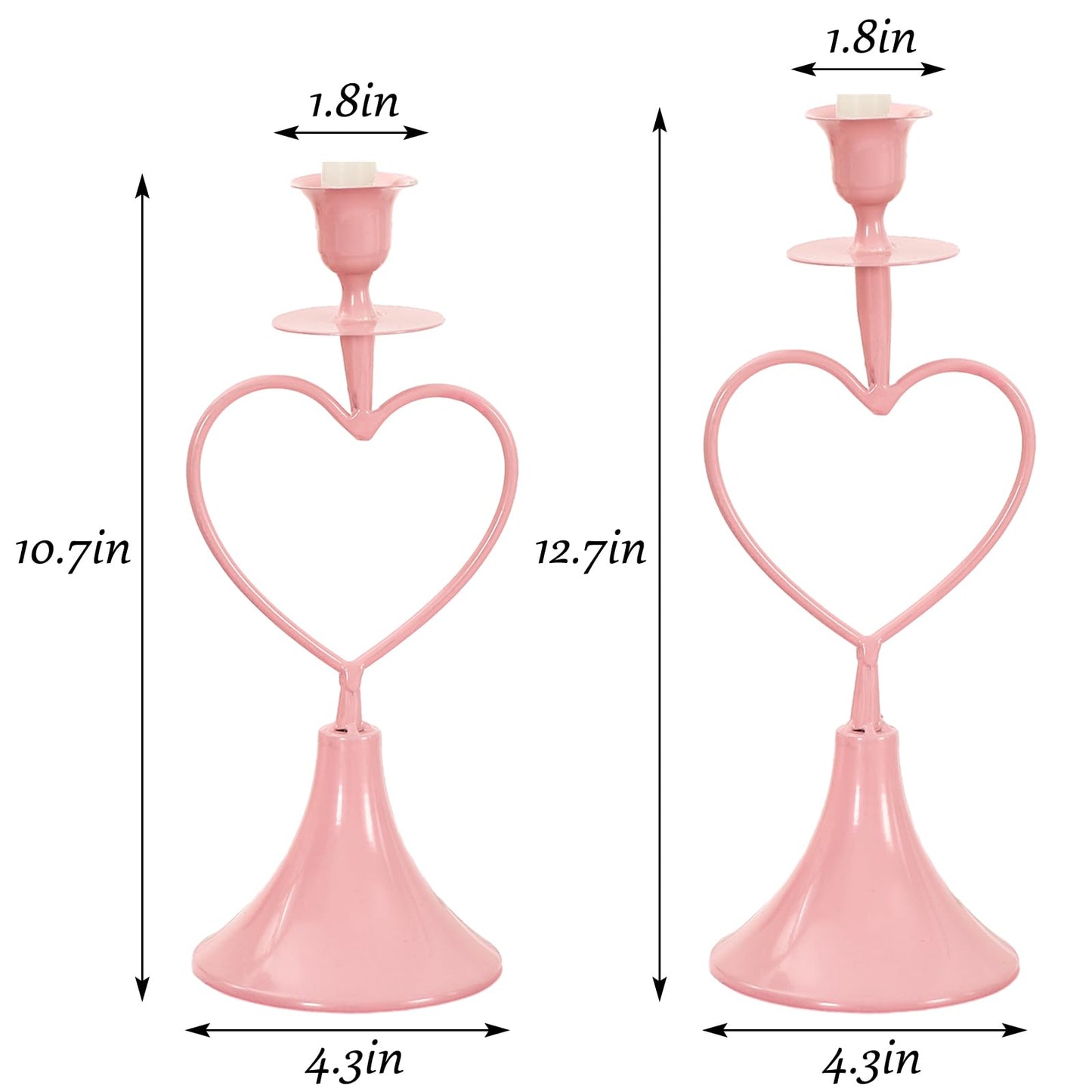 JarThenaAMCS 2Pcs Valentine's Day Taper Candle Holder Pink Heart Tall Metal Candle Stick Holder for Wedding Anniversary Party Table Centerpiece Decoration