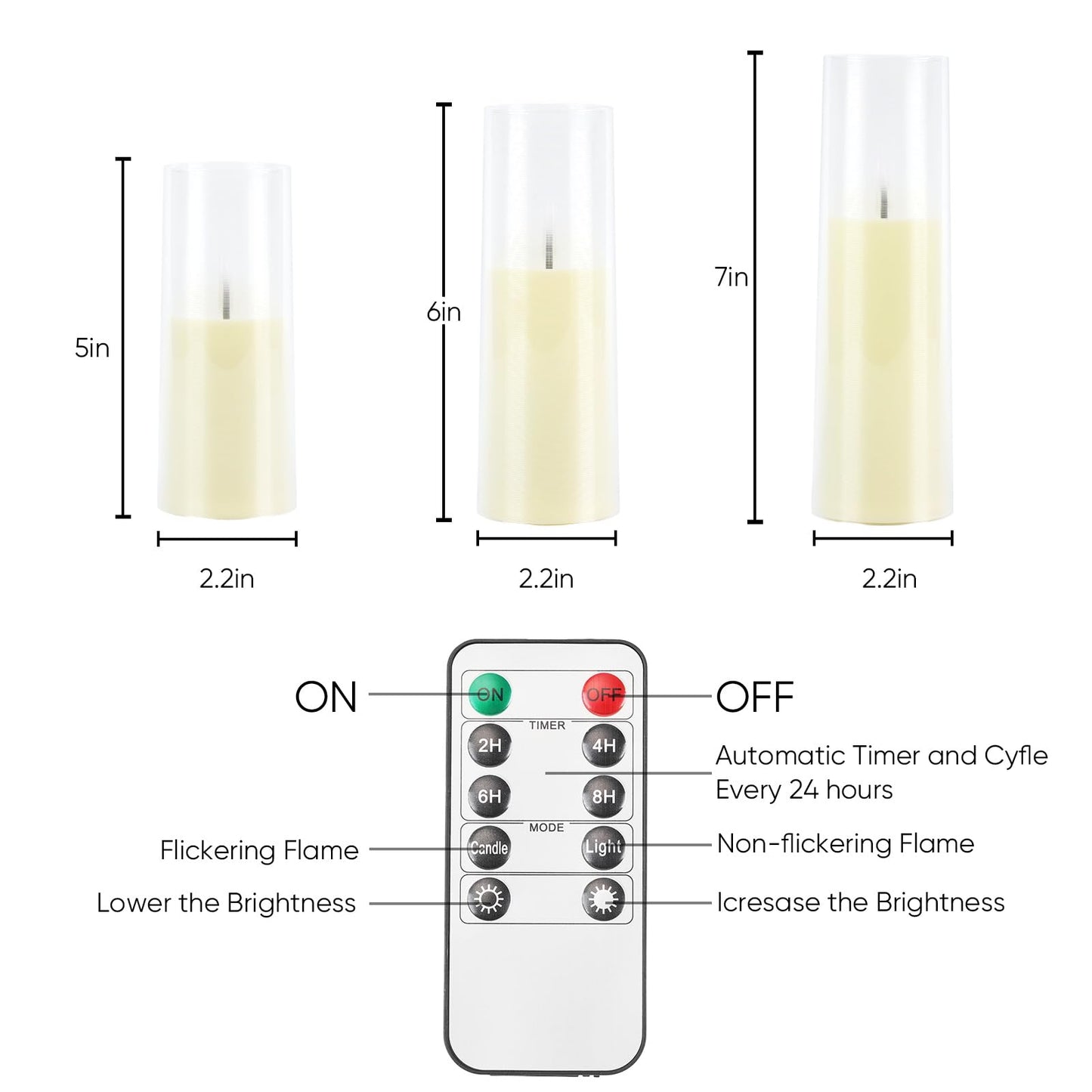 Homemory Ivory Flameless LED Candles with Remote Control & Timer, Battery Operated, Modern Design, Set of 7 for Home Decor, Wedding, or Events