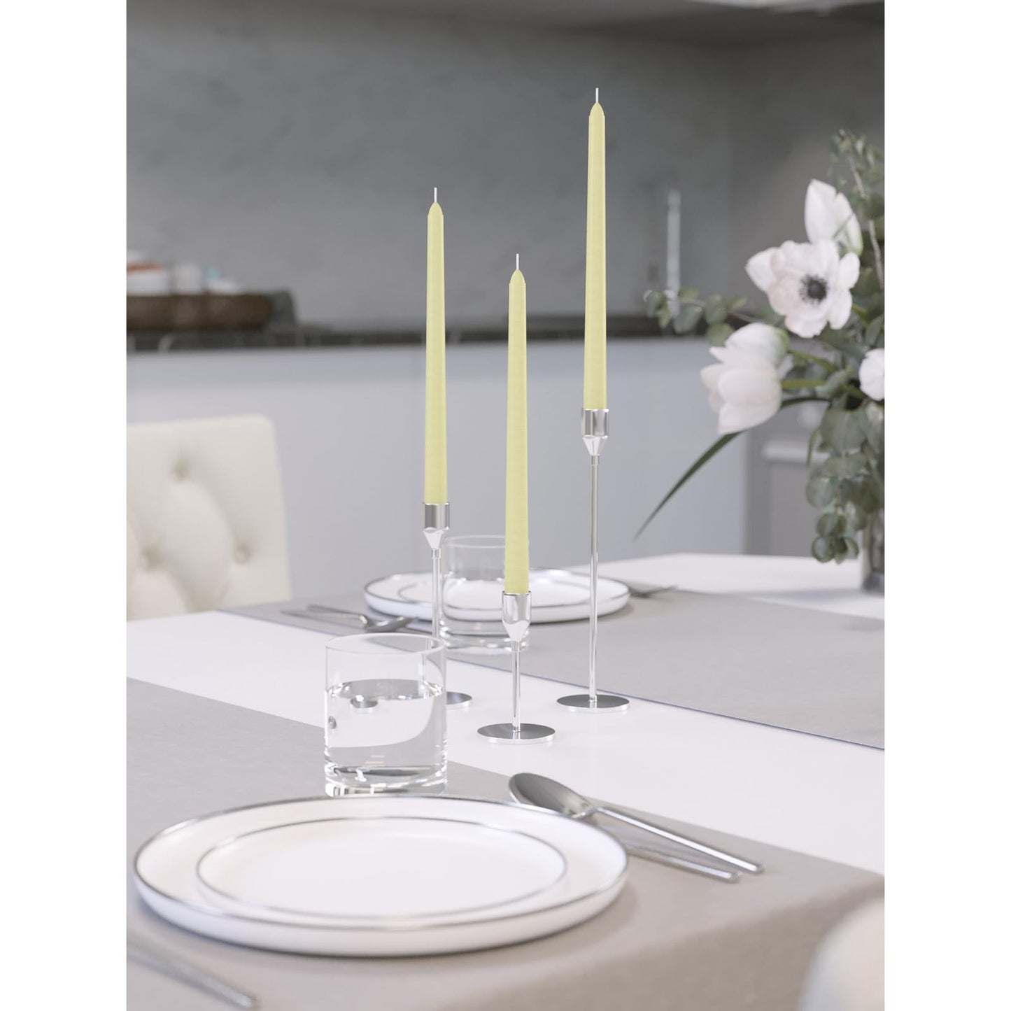 CANDWAX 10 inch Tapered Candles - Set of 12 Pearl Unscented Dripless Candlesticks - Perfect for Dinner - Ivory Candle