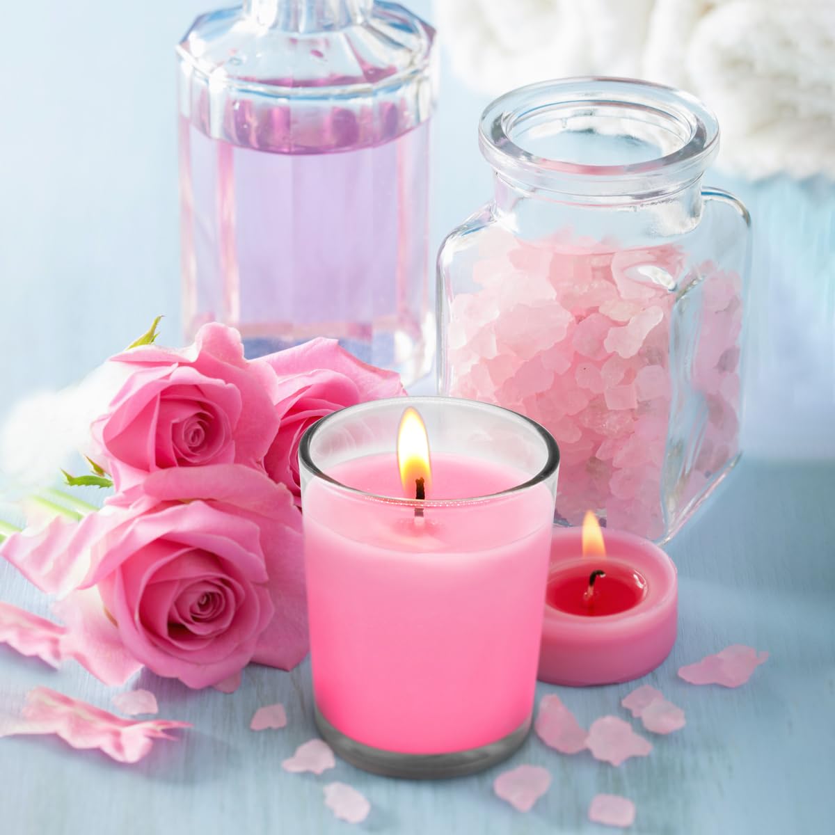 Set of 4 Pink Votive Candles, Clear Glass Filled Unscented Soy Wax Candle for Home Décor Weddings Spa Holidays Party and DIY