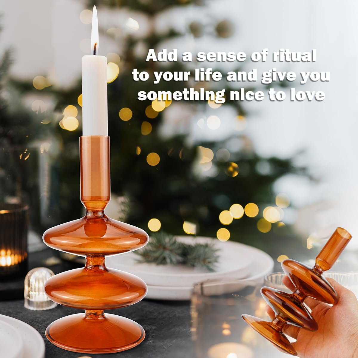 Clear Taper Candle Holders Glass Candle Stick Holder Modern Candle Holders for Tapered Candlesticks Wedding Reception Centerpieces Christmas（Brown）