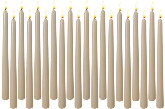 Unscented Light Mocha Taper Candles 10 Inch, 7-8 Hour Long Burn Time, Drip-Less & Smokeless, 20-Pack Bulk Candles for Wedding Centerpieces Dinner Parties and Home Decor