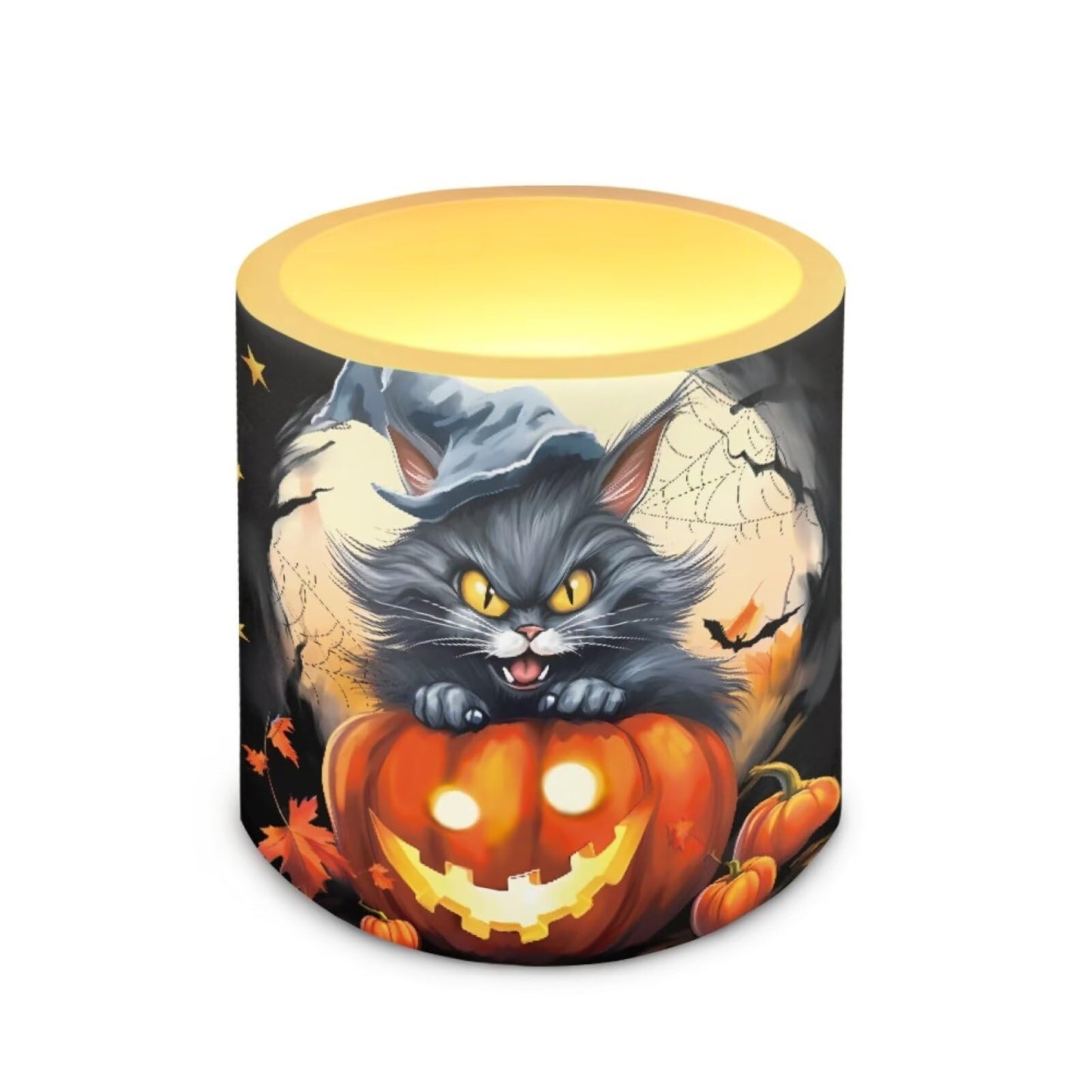 Merkmak Set of 4 Flameless Candles, Halloween Pumpkin Cat Battery Operated LED Candles with Timer Remote Control Tea Lights for Trick or Treat Party Home Decorations