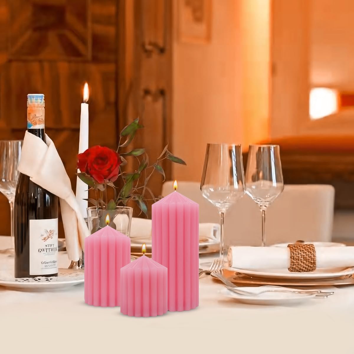 Pink Handmade Decorative Pillar Candles - 2.75×3"/4"/6" Fat Candles - Long Lasting Burning Candles for Home Decor, Gifts & Events