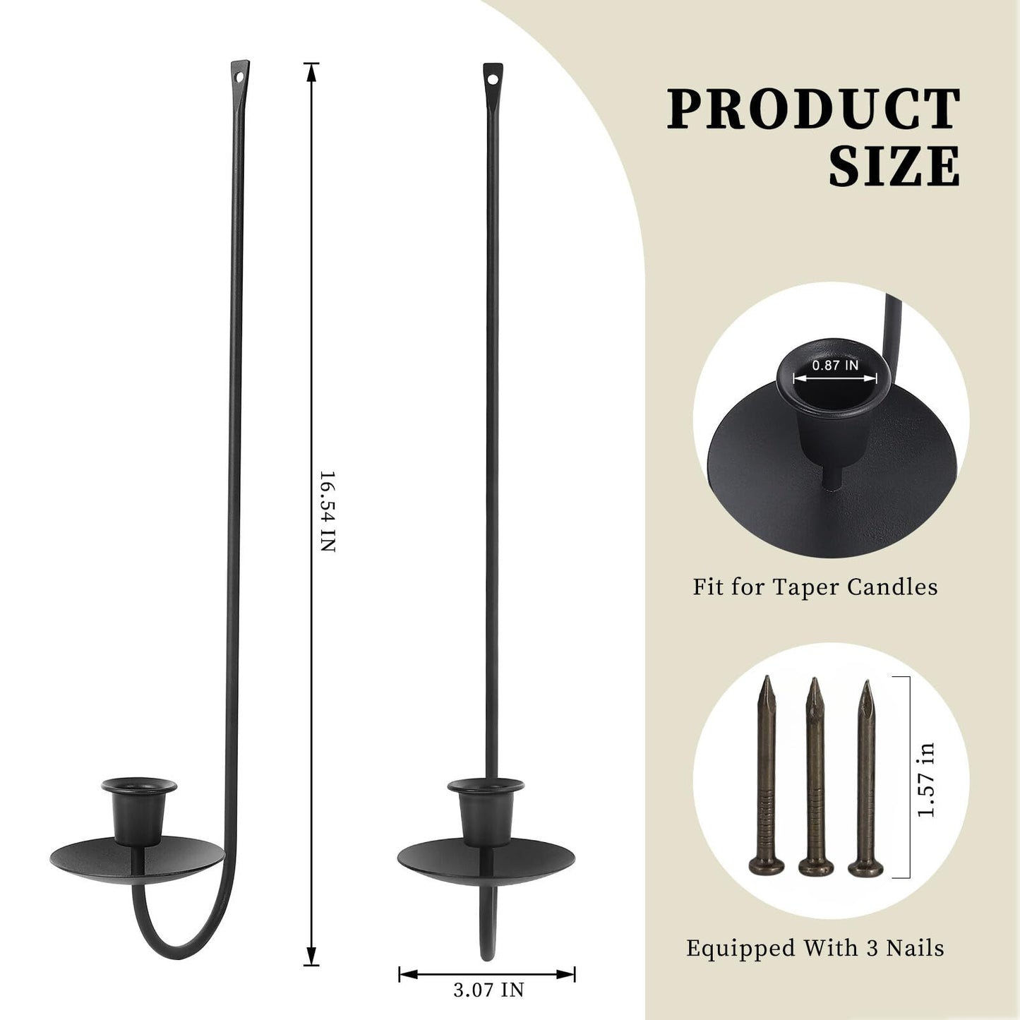 Wall Candle Holder Set of 2, Stylish Black Metal Wall Mount Candle Sconces, Modern Wall Decoration for Living Room, Farmhouse, Fireplace, and Christmas Decor