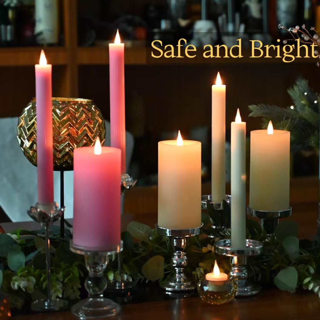 CozierGlow Flameless Pillar Candles Flickering with Remote Timer, Battery Operated LED Candles Up to 400 Hours, 3D Moving Flame Real Wax Candles. (Ivory Vertical Stripe-2 Pack)
