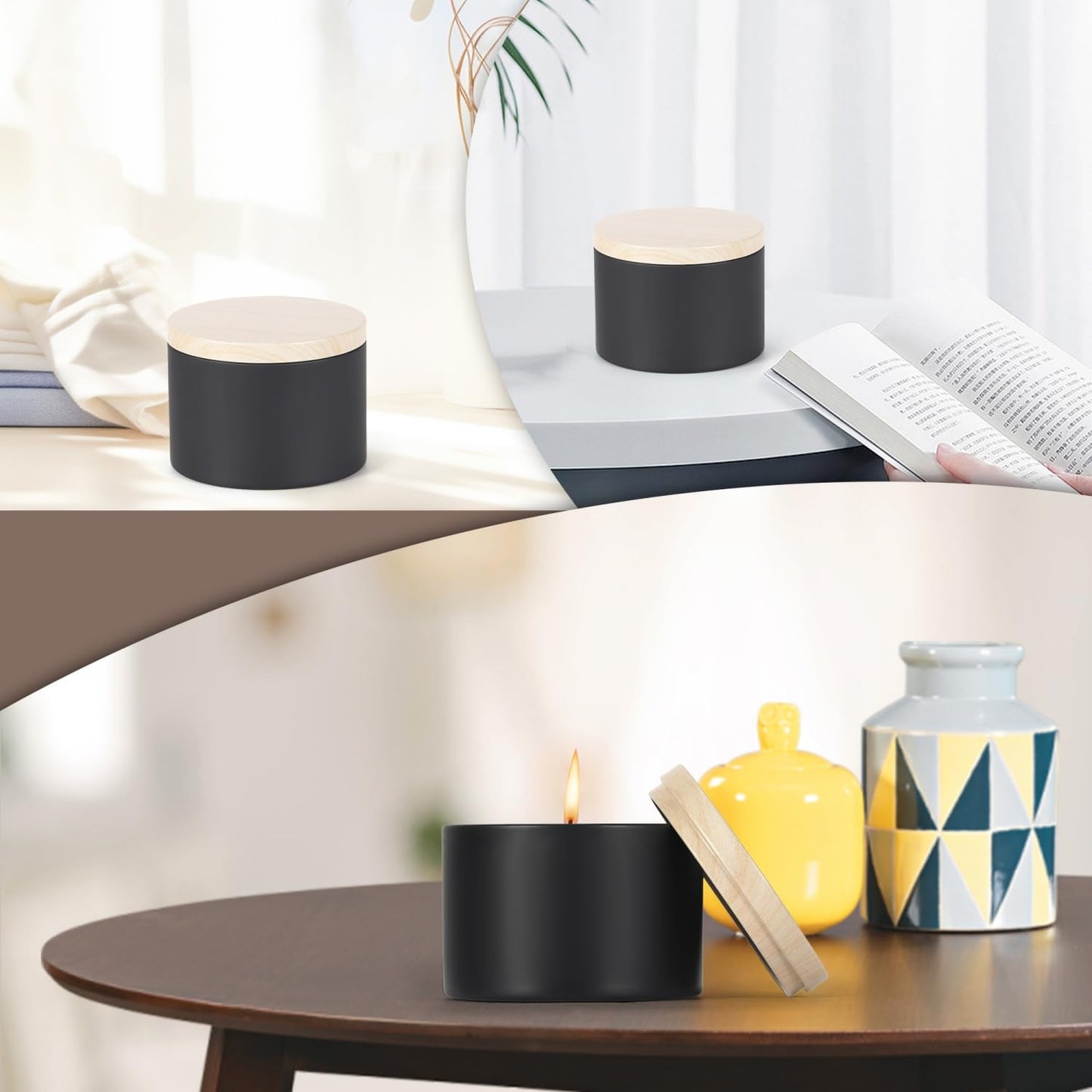 SONVIIBOX 24 PCS 8oz Candle Tins, Black tins with Wood-Grain Metal lids,Candle Jars for Making Candles Bulk,8oz Candle Jars,Tin Jars for Candle Making