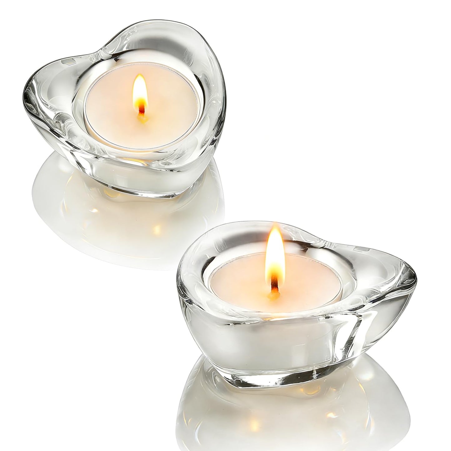 Elivia Clear Tealight Candle Holders - Set of 24, Heart-Shaped Chunky Glass Candle Holder, 2.9" Diameter - CH02