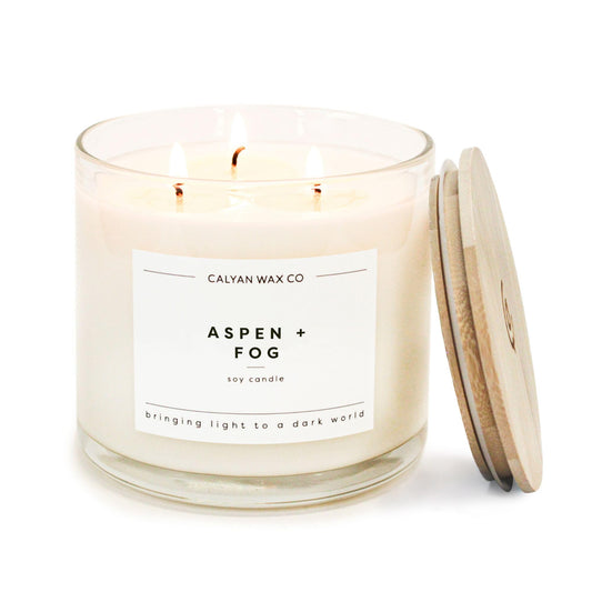 Calyan Wax Co. Aspen & Fog 3 Wick Scented Candle - 43 Hour Burn - Luxury 3 Wick Soy Candles - Clean Soy Wax Candles - Long Lasting Large Glass Jar Candle for Home - 14.9oz