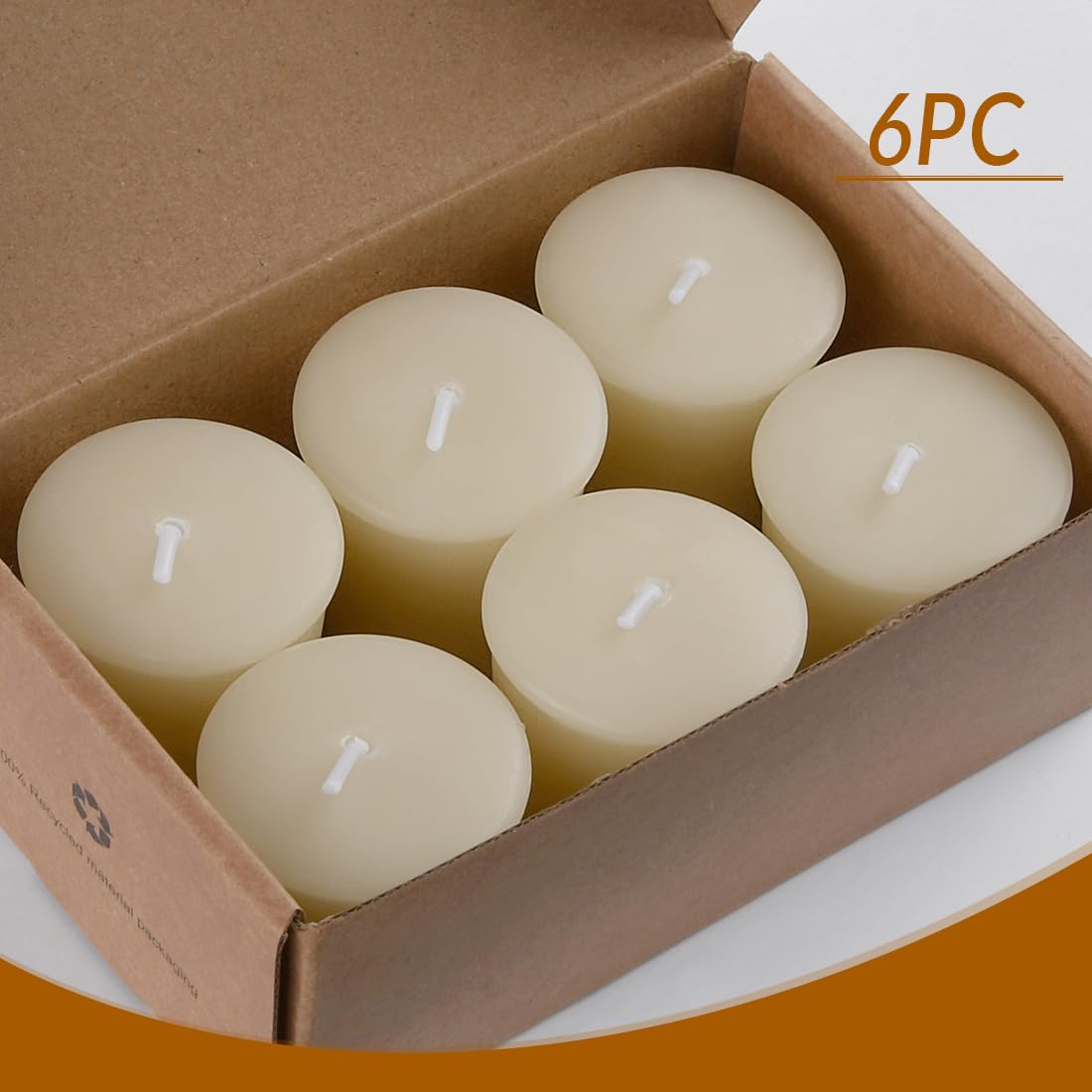 AGLARY 6PCS Pure Beeswax Votive Candles, Unscented, Naturally Lightly Honey Scented, 12 Hours Burn Time Each (White)