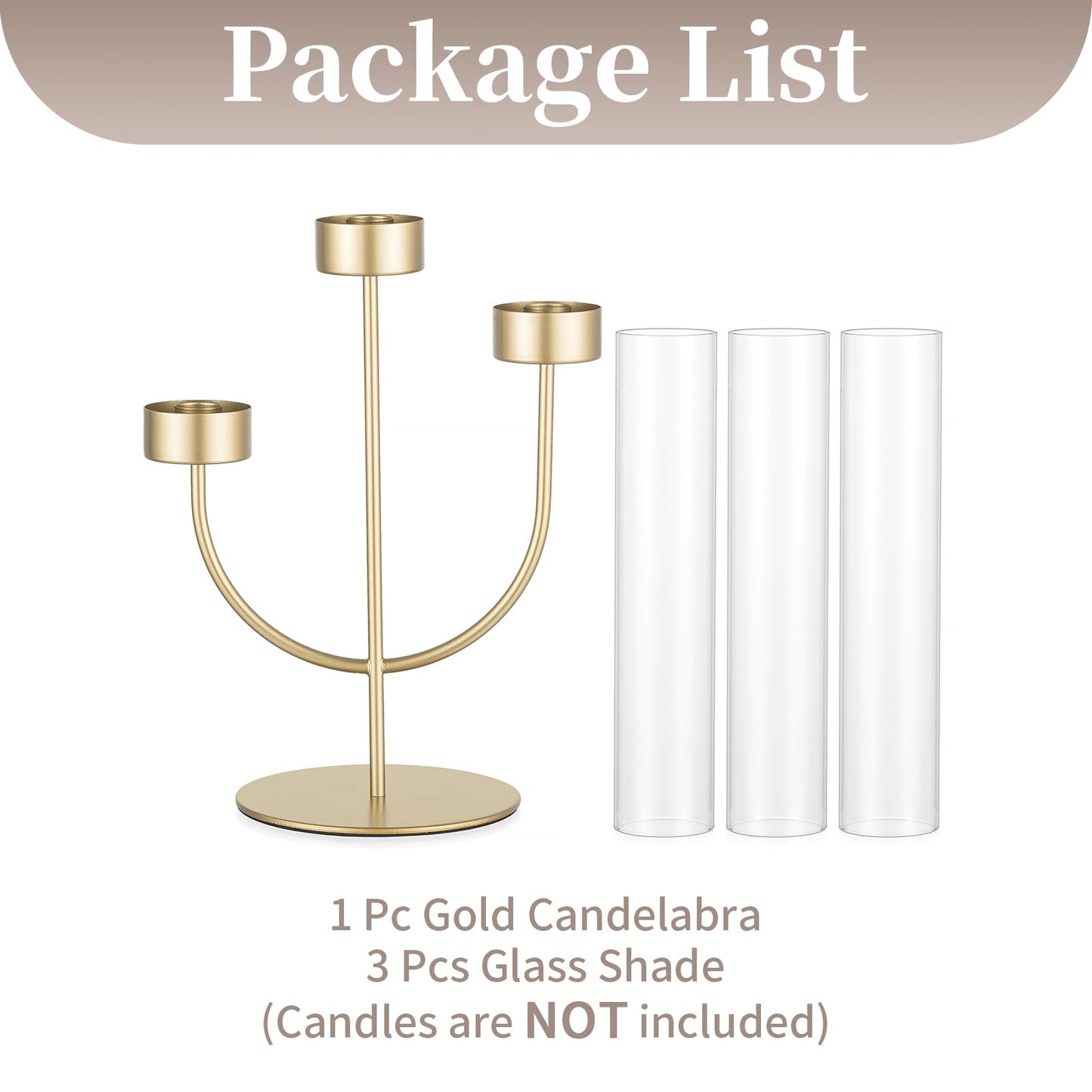 Sziqiqi Candelabra Gold Candlestick Holders: 3 Arm Candelabra Centerpiece with Glass Hurricane for Dining Table Fireplace - Modern Candle Holders for Wedding Christmas