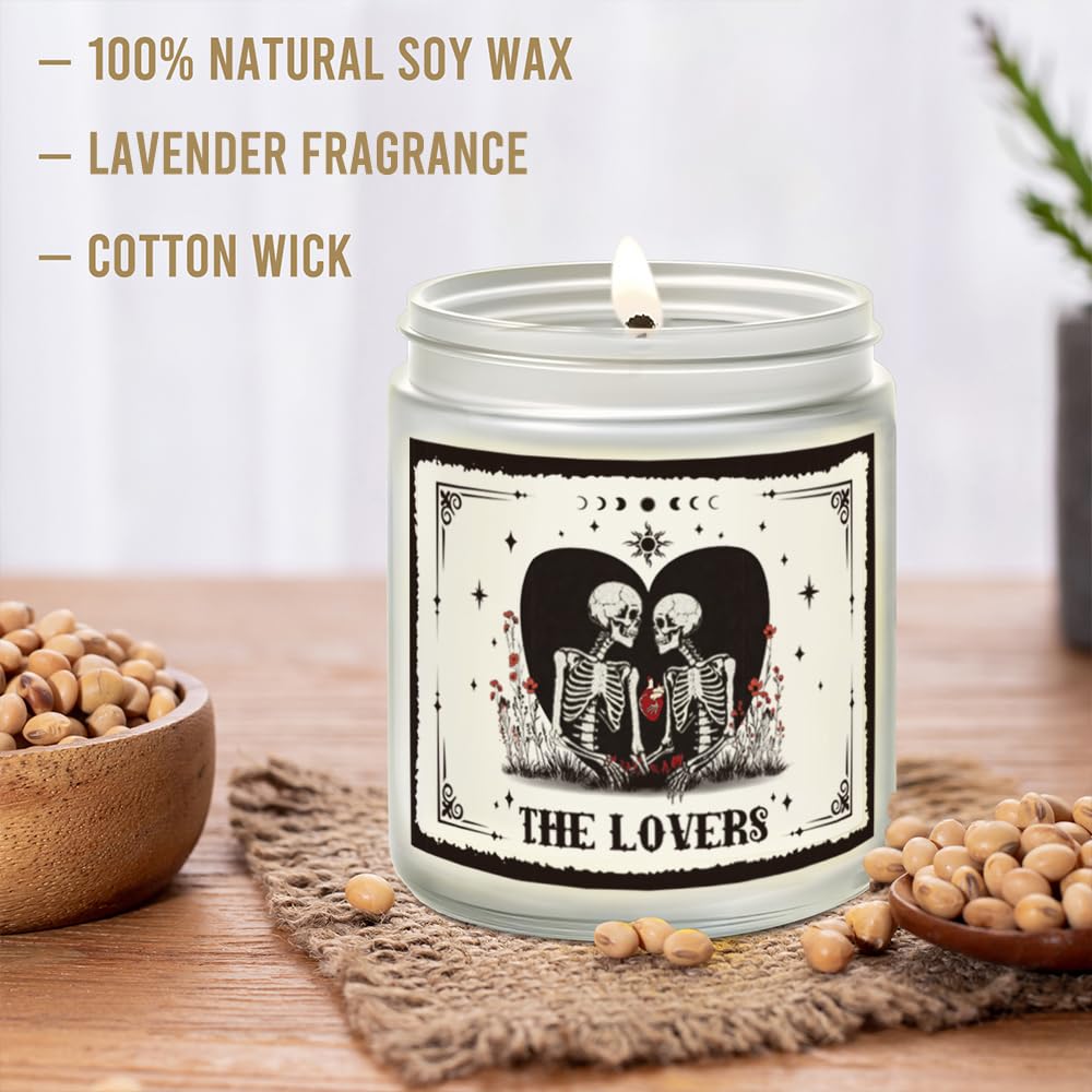 Spooky Candle The Lover Valentine Gifts for Men Women, Valentines Skeleton Gifts for Women & Men, Tarot Skull Candle, Gothic Couple Scented Lavender Candles 9OZ