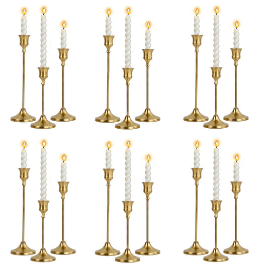 6 Sets Candle Holder Brass Metal Candlestick Holders - HearthLume Vintage Modern Metal Taper Candle Holders, Decorative Centerpiece for Table Mantel, Wedding Kitchen Home Decor, Wedding Gift,18Pcs