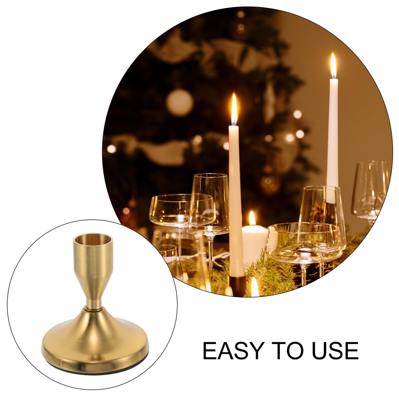 Amosfun Taper Candle Holders – Alloy Metal, 3.03 x 2.75 x 2.75 in, Flame-Stable & Table-Centerpiece Consistent for Wedding Reception, Christmas Dinner, Party Decor