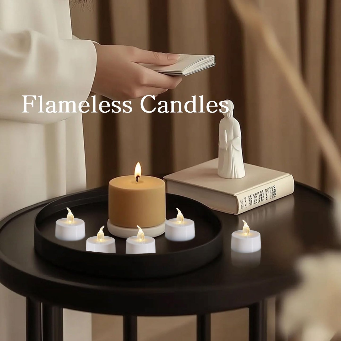 LANKER 24 Pack LED Tea Lights Candles, Warm White Flickering Flameless Tealights, Long Lasting Battery Operated Fake Candles, Decoration for Halloween (Warm White - 24pcs)