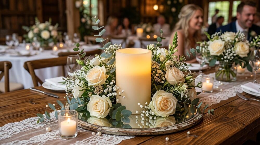 Mikasa 4x6 Inch White LED Pillar Candle with Flickering Flame - Real Wax Battery Operated Candle with Timer, Flameless Candle for Home Decor, Weddings, Holidays and Seasonal Displays