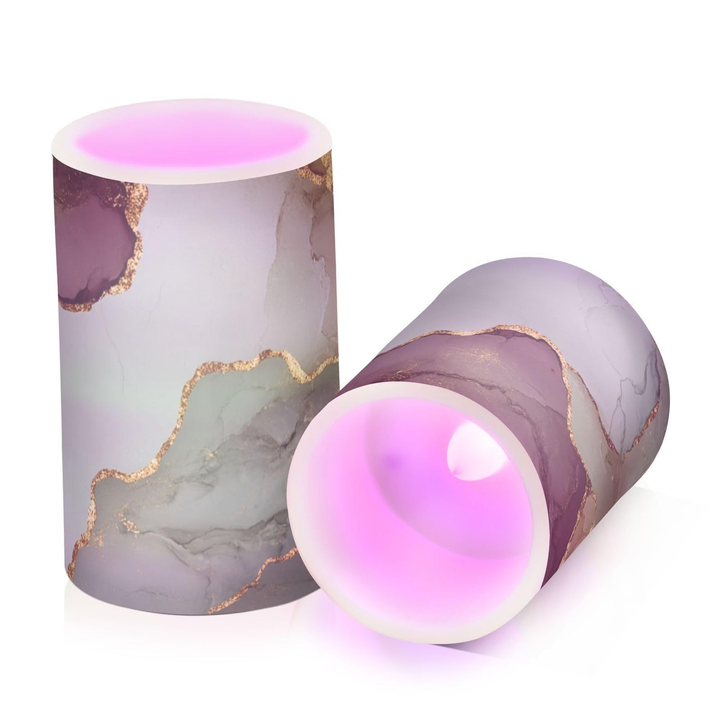 famyily Marble Sage Green Burgundy Flameless Candles Led Candles with Color Changing for Dining Room Table 4" 5" Set of 2