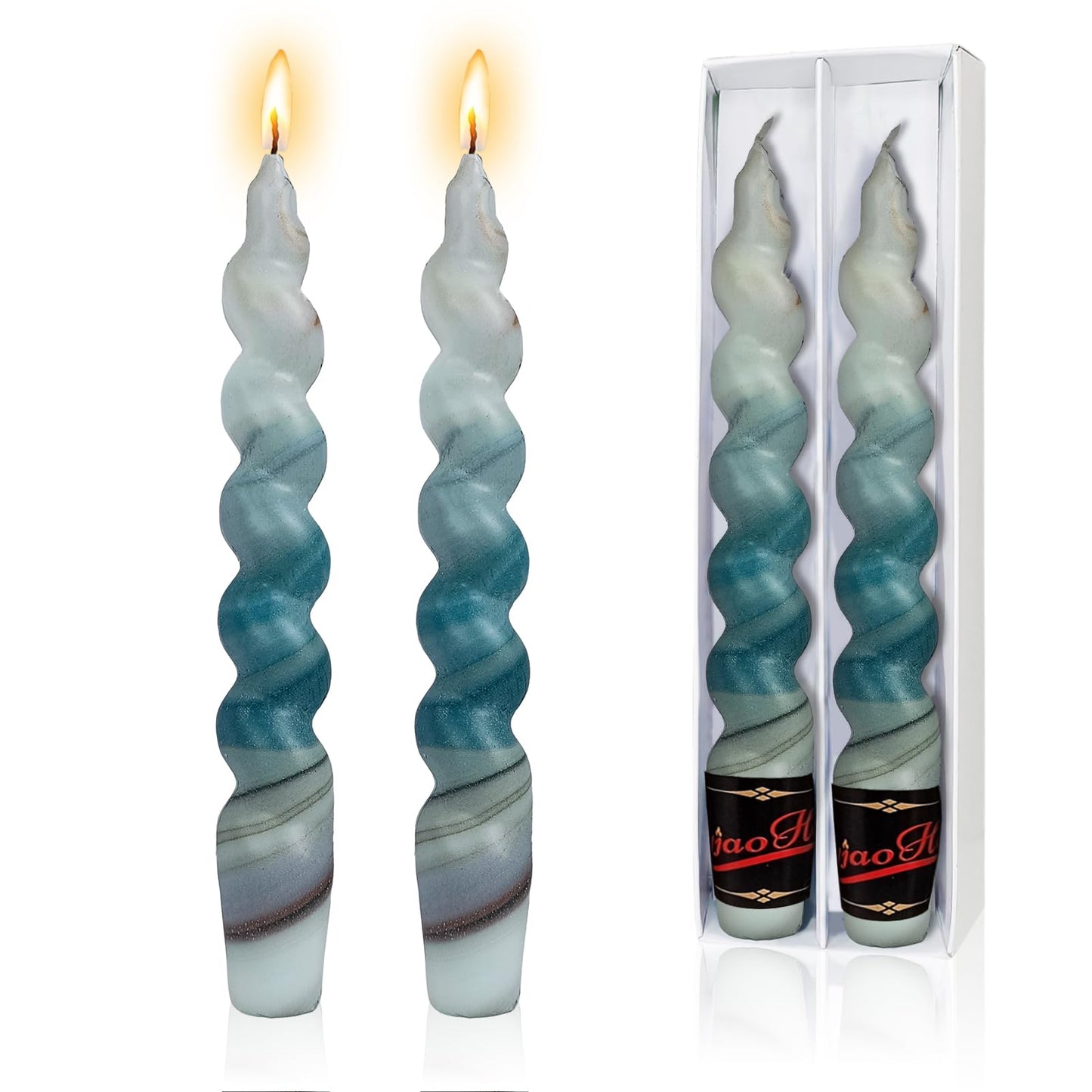 NJAO HOO Candlesticks 7.5 in Spiral Taper Candles Twisted Candle Sticks Hand Printing Marble Candlesticks for Home Garden Decor Simple Modern, 2Pcs