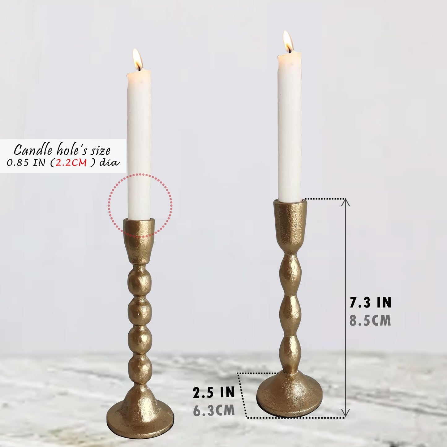 Antique Iron Taper Candle Holders - Set of 2 Decorative Candlesticks, Brass Finish Candle Stand for Weddings, Dining, and Parties