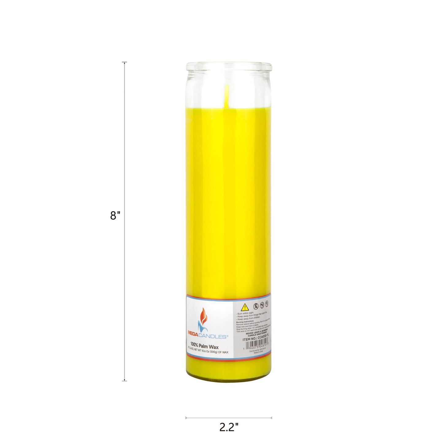 Mega Candles 1 pc Unscented Yellow Glass Container Devotional Prayer Candles, Shortening Wax Candle 2 Inch x 8 Inch, Sanctuary, Vigils, Prayers, Spiritual, Blessings, Religious, Altar, Remembrance