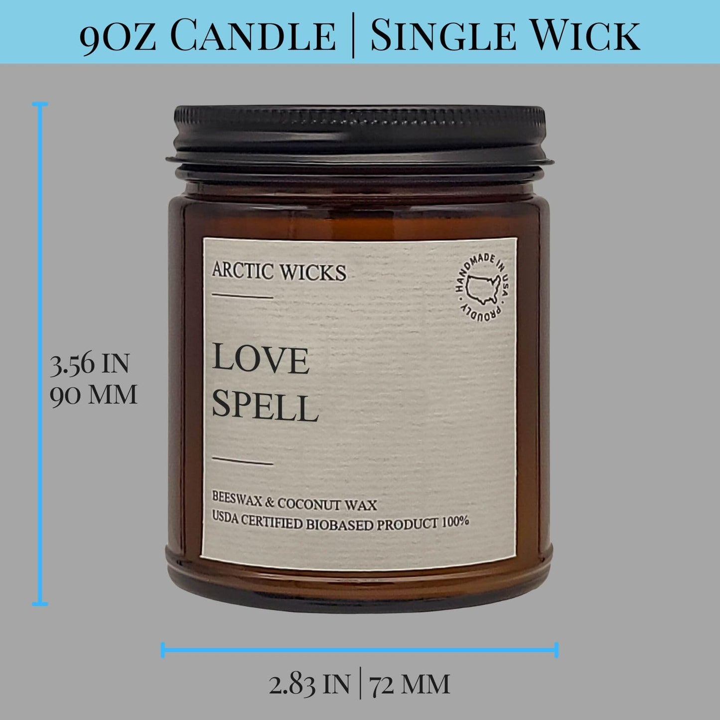 Arctic Wicks Scented Coconut Beeswax Candles | Coconut Beeswax Non Toxic Candle 9oz Amber | Farmhouse Candles Non-Toxic Clean Burn 100% USDA Certified Biobased (Love Spell)