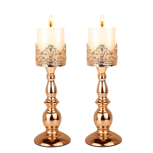 Candle Holders for Pillar Candles Gothic Gold Vintage Tall Candle Holders Set of 2 Decorative Large Table Centerpieces Candle Stand Decor (Gold 2PCS A)