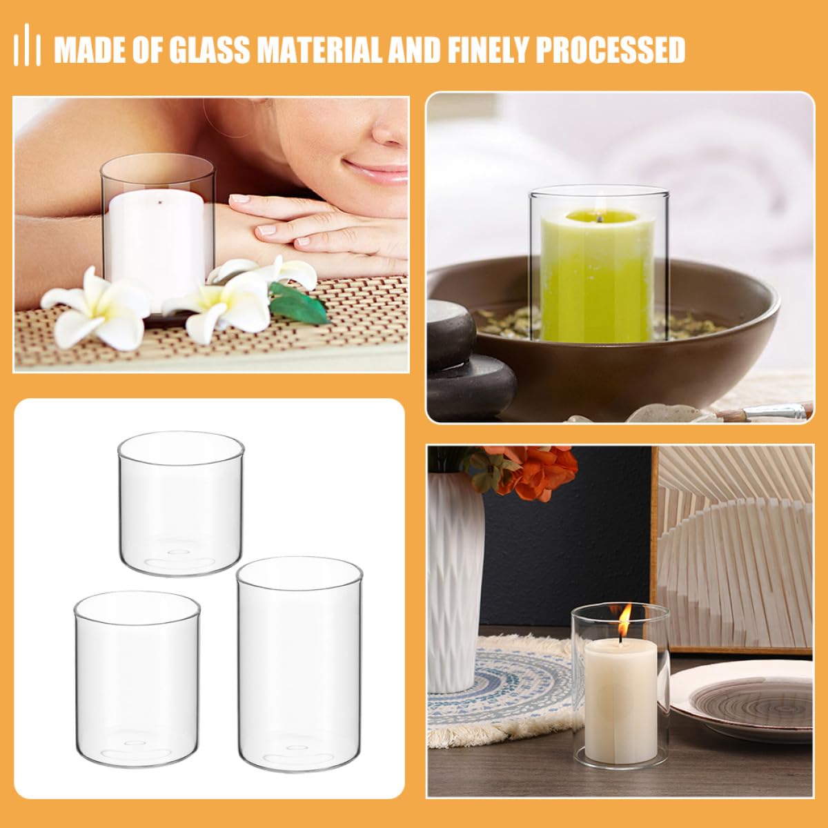 YARNOW 3pcs Small Glass Candle Holders Set Cylinder Aromatherapy Candle Cups for DIY Soy Wax Tealight Jars for Home Decor and Relaxation