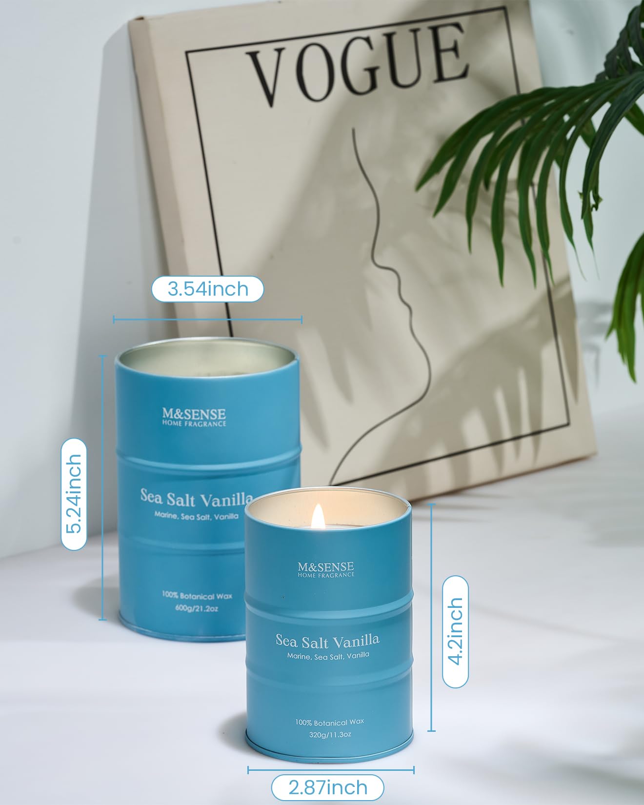 M&SENSE Sea Salt Vanilla Scented Candles Large Beach Candle, Natural Soy Summer Candles 21.2oz 120 Hour Slow Burning,Aromatherapy Candle for Stress Relief Meditation Relaxing