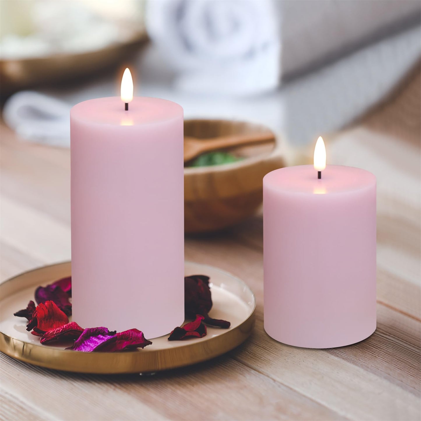Girimax Pink Flameless Pillar Candles with Remote, LED Candles Battery Operated, Real Wax Flickering Electric Fake Candles Set of 3