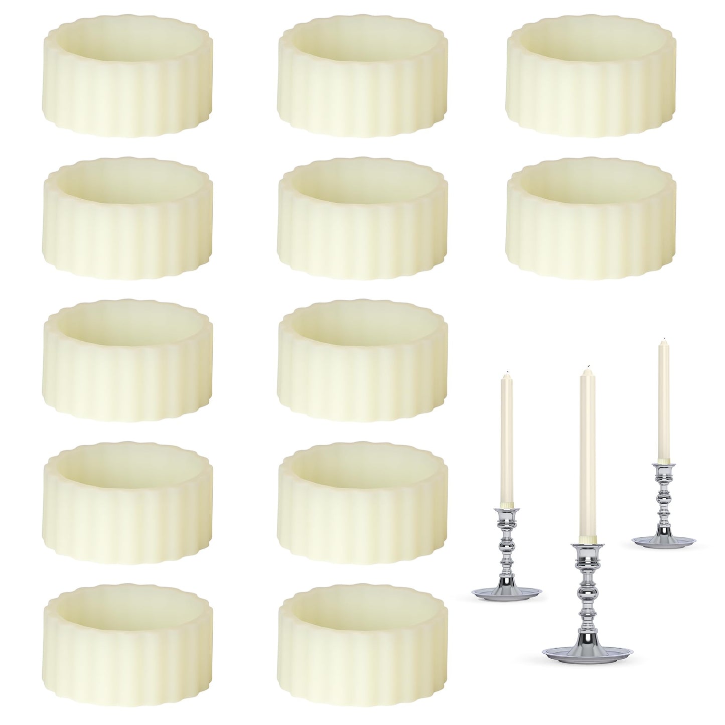 Funria 12pcs Silicone Rubber Candle Grippers - Non-Slip Adapter Hugger Rings for Taper Candles, Holders & Cups, Drip Protector to Keep Bougie Upright for Tapers and Candles
