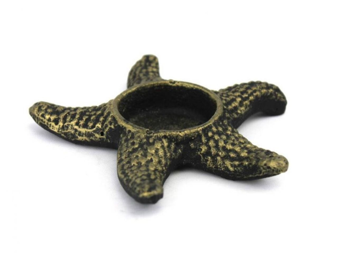 Hampton Nautical Cast Iron Starfish Decorative Tea Light Holder, 4.5", Antique Gold