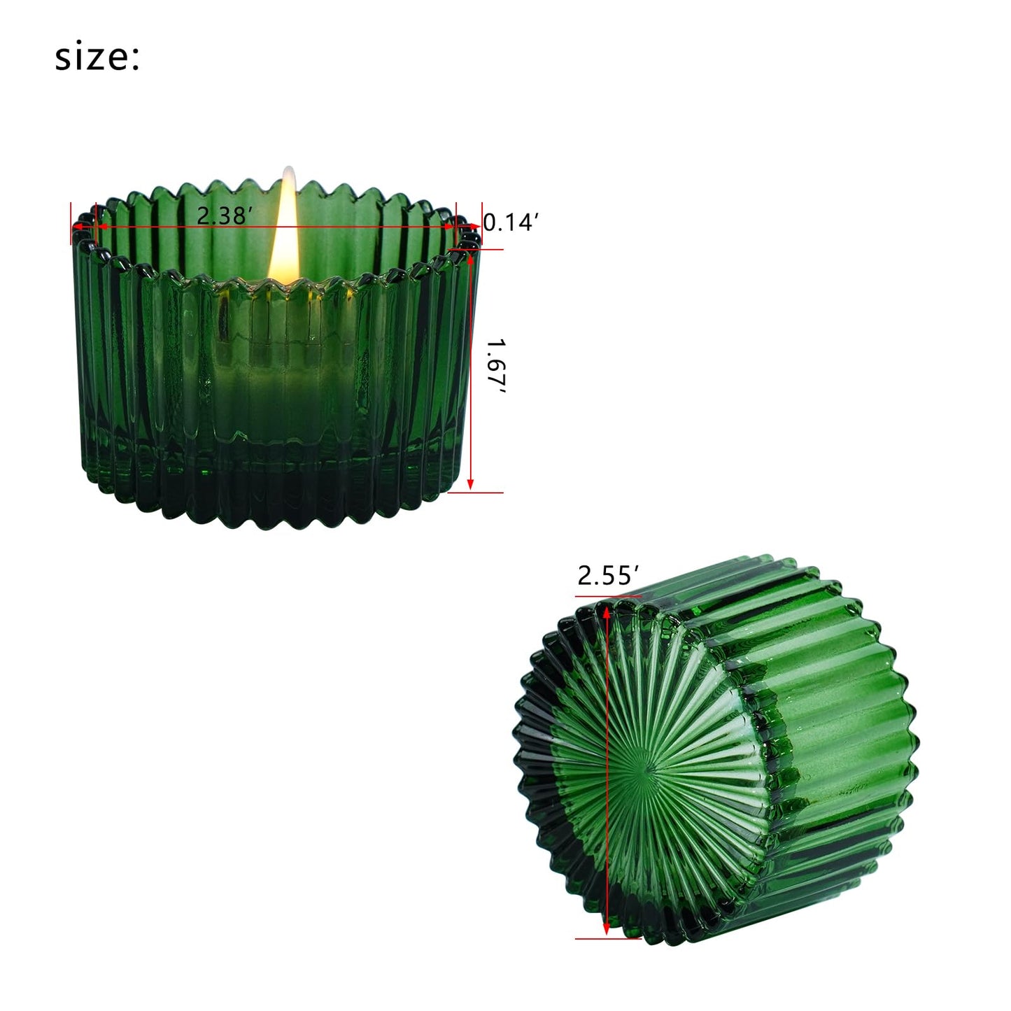 Jollyhilan 6 Pack Glass Candle Holder,Round Glass Candle Tray Ribbed Tealight Holders for Votives, Floating Candles Table Centerpieces Wedding Home Decor,Green
