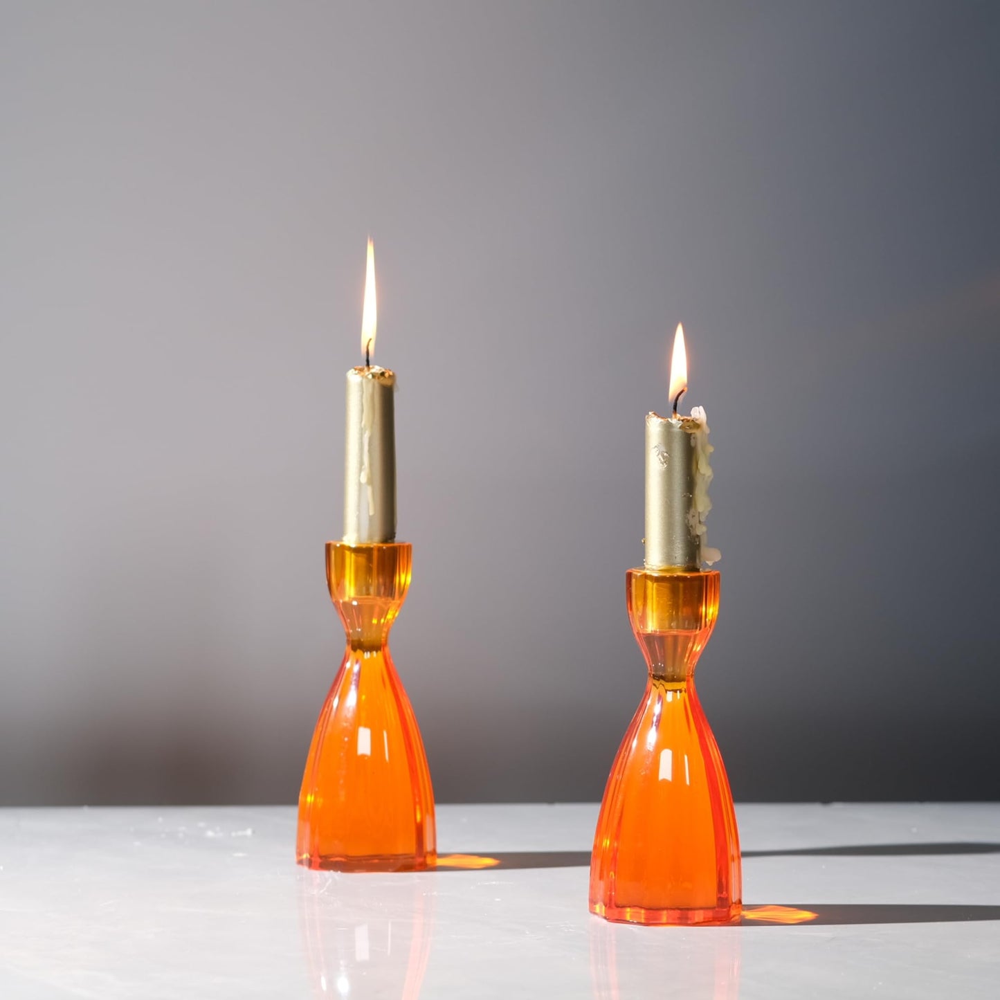 ICNBUYS Twizzle Twist Candle Holder, Decorative Candlestick for Table Display, Romantic Decoration, Unique Home DÉCOR Aesthetic, Housewarming Gift, Orange Height 5.7 inches Set of 2 - Resin