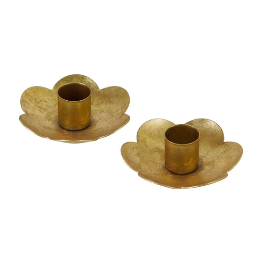 NIKKY HOME Gold Flower Taper Candle Holders Set of 2, Vintage Candle Stand