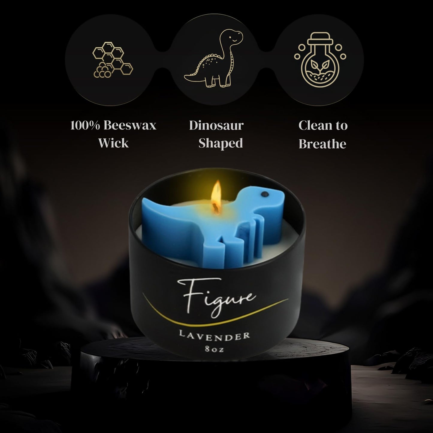 Dinosaur Candle – Soy & Beeswax Blend with Lavender Essential Oil | Calming Candle New Mom Gift, Nursery Decor, Baby Showers | Helps Relax & Sleep | Cute Dino Gift, Clean Burn, Made in USA