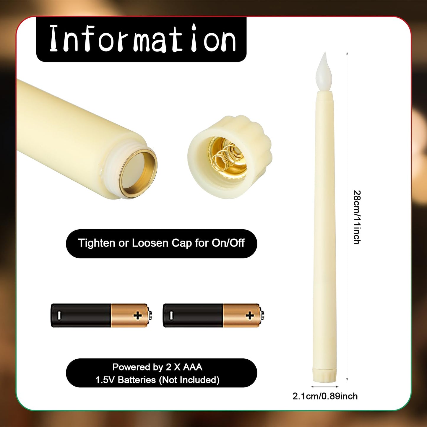 MTLEE 150 Pcs Flameless LED Taper Candles Bulk 11" Battery Operated Taper Candles Flickering for Candlesticks Faux Wax Light for Easter Church Birthday Wedding Party, Ivory White