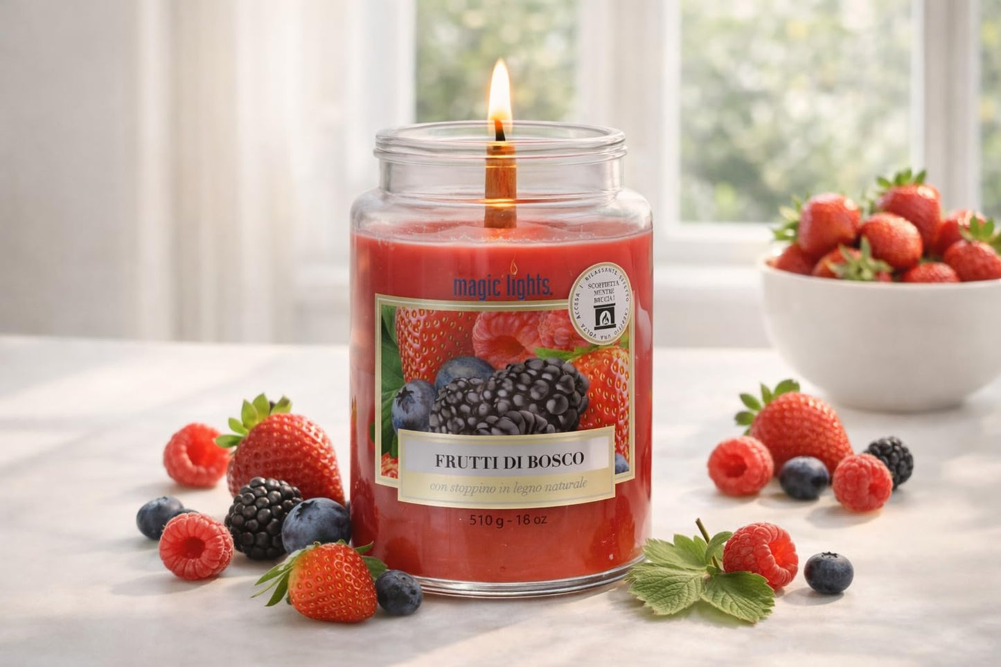 Candle jar 510g Berries with Natural Wood Wick, Made in Italy