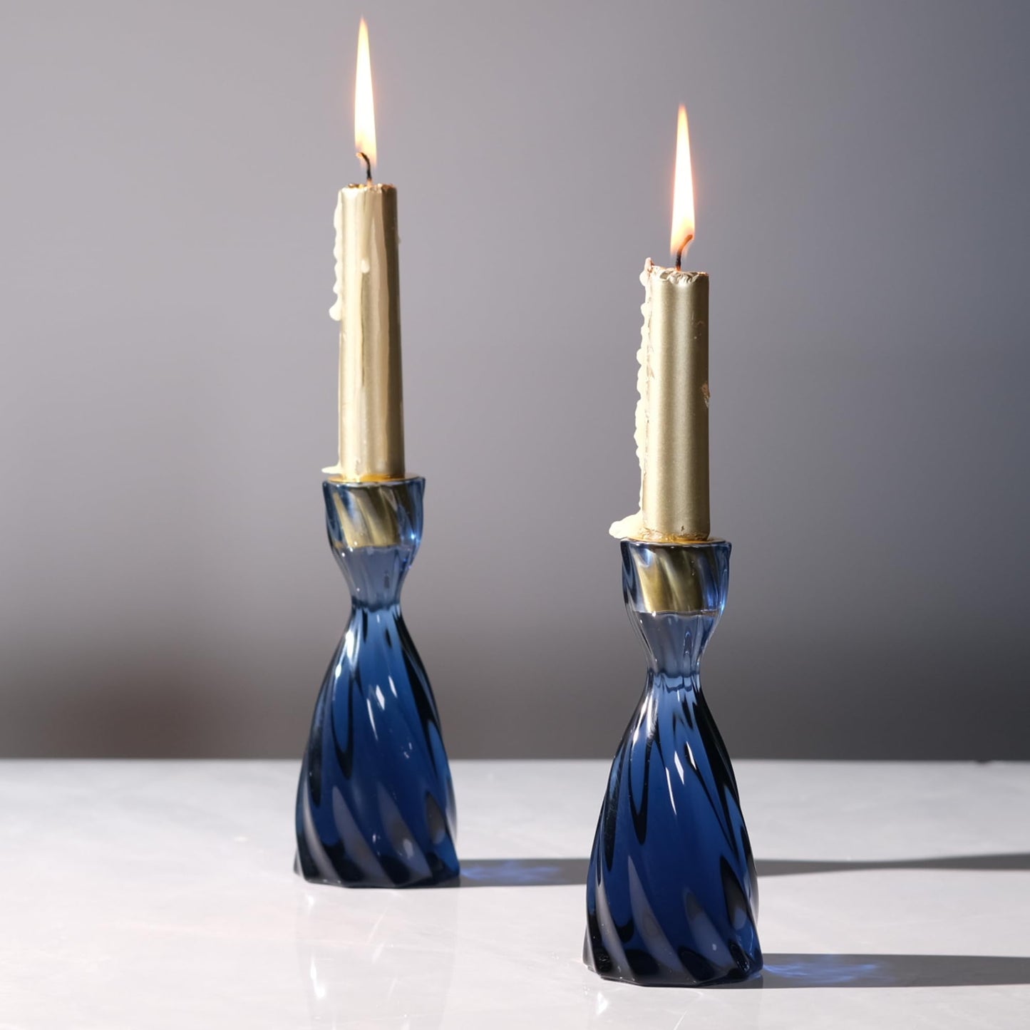 ICNBUYS Twizzle Twist Candle Holder, Decorative Candle Holder for Table Display, Romantic Decoration, Unique Home DÉCOR Aesthetic, Housewarming Gift, Black Blue Height 5.7 inches Set of 2 - Resin