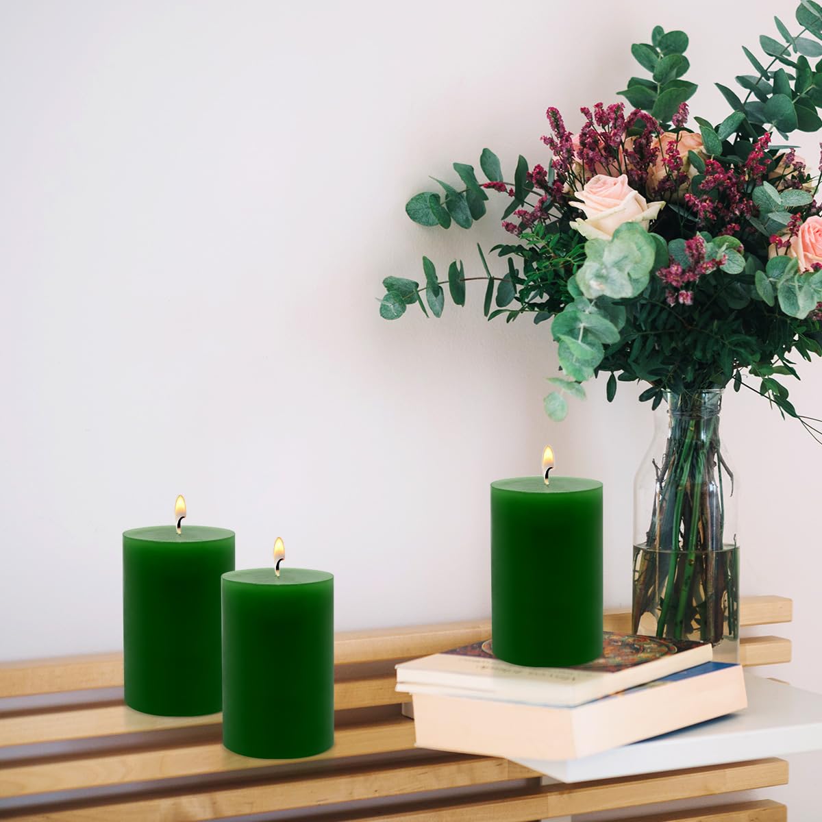 Hand Poured Unscented Dripping Pillar Candle 6 Piece Set, Home Decor, Emergency, Long Lasting Candle, Green, 2.75 “x3.25”