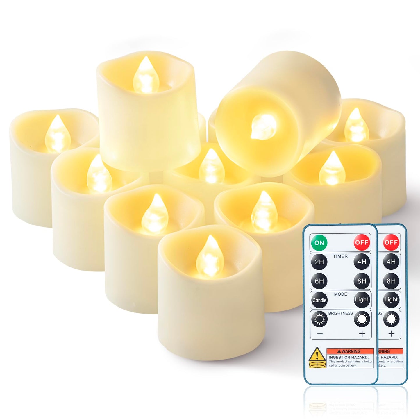 Homemory 24Pack 400+ Hour Timer Remote Control Flameless Votive Candles, Battery Operated LED Tea Lights in Warm White for Outdoor, Table, Halloween, Christmas-Ivory Base
