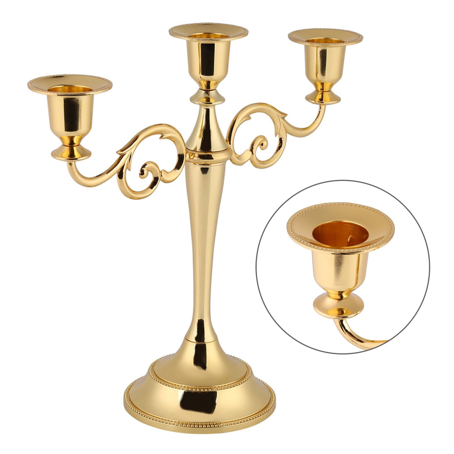 Sonew Premium 3 Arms Metal Candle Holder European Candelabra for Weddings & Home Decor (Gold)