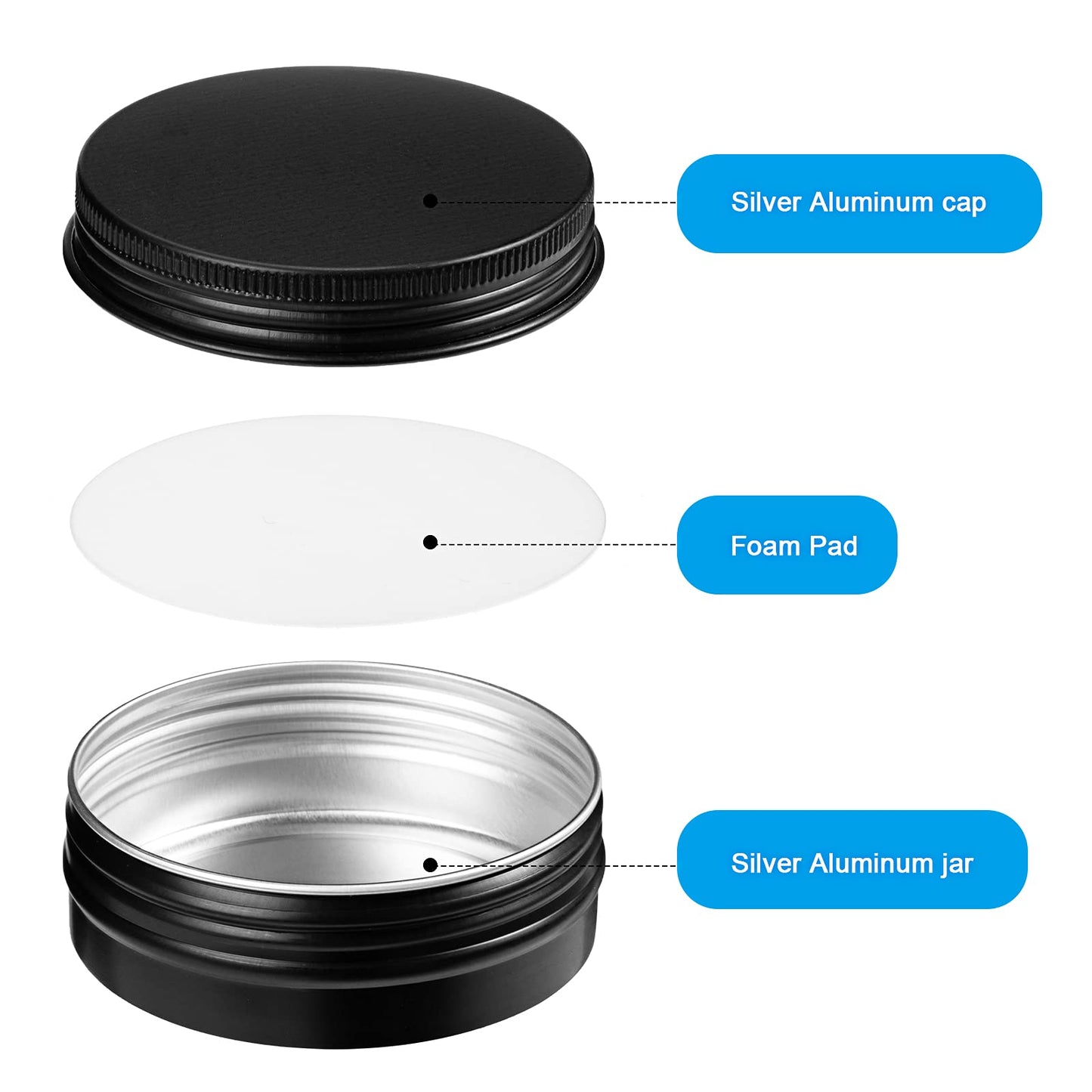 Patelai 2 oz Black Metal Round Tins Aluminum Tin Cans Salve Tins Containers with Screw Lid 10 Sheets Stickers for Salve Spice Candies Balms Candles, 36 Pack (Classic Style)