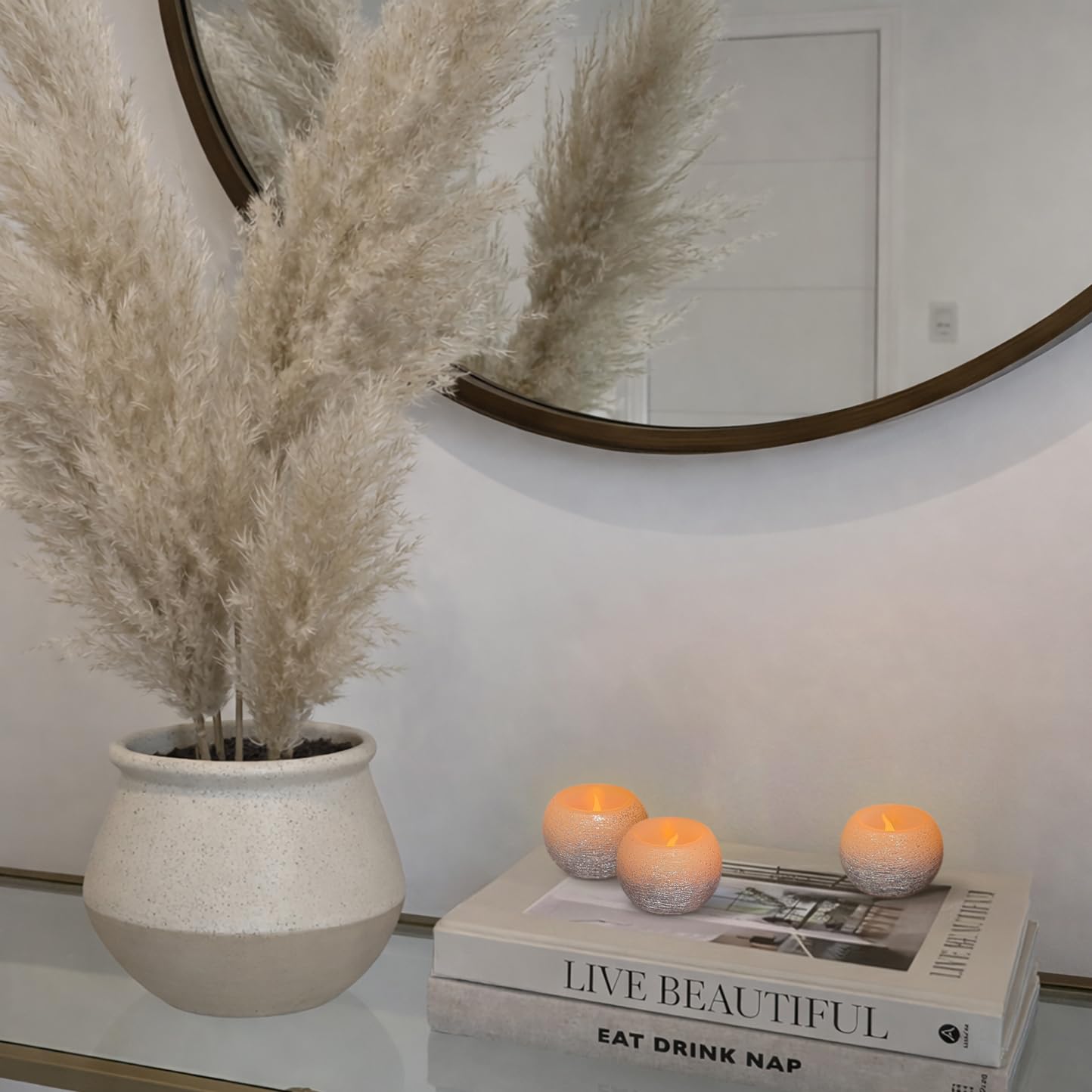 FURORA LIGHTING Silver Glitter Flameless Candles - Small 2.4" W x 1.6" H Real Wax, LED Flicker, 3-Pack, Battery Included, Home Decor & Centerpiece