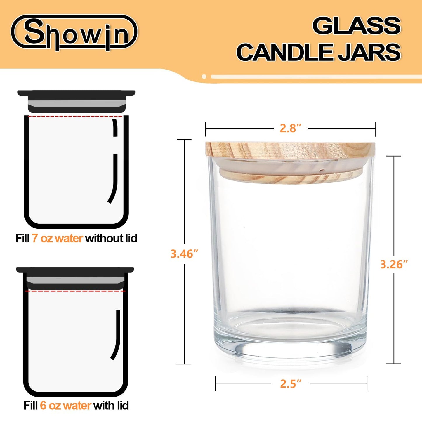 SHOWIN Thick Candle Jars for Making Candles 20 Pcs, 7 OZ Empty Jars with Wood Lids for Candle Making, Sample Container, Clear