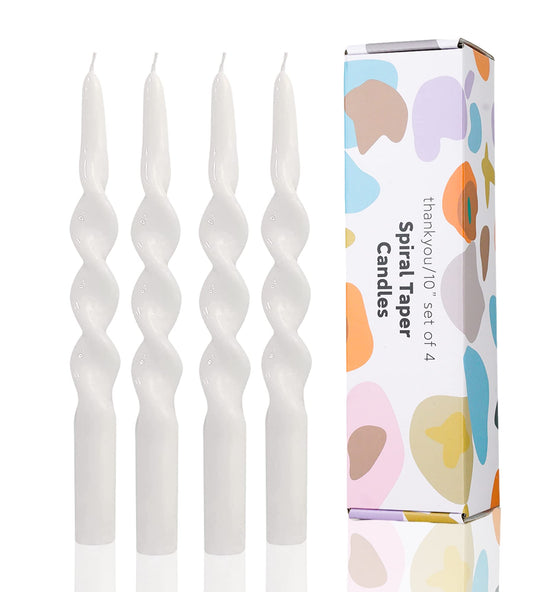LPUSA White Spiral Taper Candles Twisted Candle Conical Stick Candles for Holiday Wedding Party Wax Unscented Dinner Candle Dripless,Christmas Gift H 10 Inch, 4pcs（White-B）